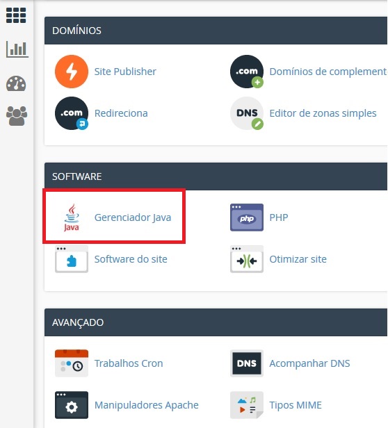 Gerenciador Java no cPanel
